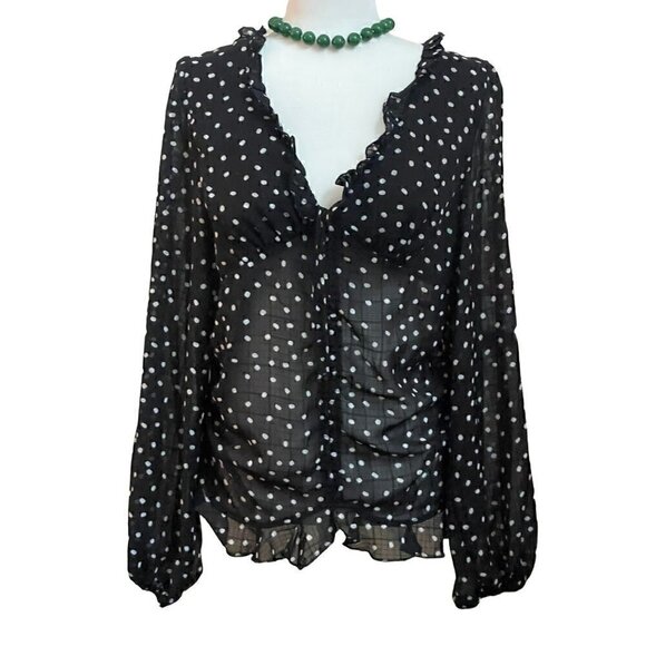 Polka Dot Sheer Long Puffy Sleeves Blouse Size 12 - Picture 1 of 11